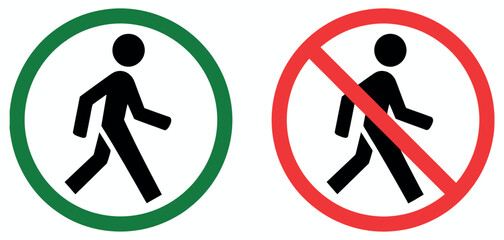 Pedestrian walk icons walk and stop human movement sign