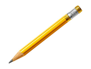 Yellow Wooden Pencil with Graphite Tip and Silver Ferrule Isolated on Transparent Background, PNG