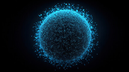 Visual representation of a glowing spherical object surrounded by particles in a dark setting