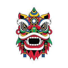 Chinese New Year Lion Dance Mask Head Vector Illustration