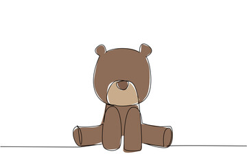 Fototapeta premium Continuous line drawing animal concept of a baby brown bear sitting calmly. Ideal for forest themes, nursery decor, or wildlife education, highlighting cuteness and innocence in wild mammals.