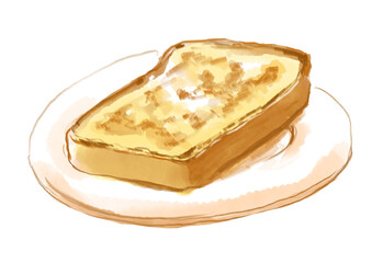 美味しそうな焼き目のついたフレンチトーストの手描き水彩イラスト(透過PNG)