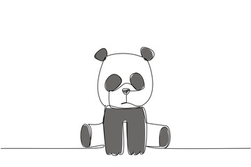 Obraz premium One line drawing nature concept of a baby panda with black big round eyes and ears sitting sweetly. Panda cub features chunky limbs and big eyes, ideal for nursery, wildlife, or Asian animal themes