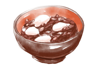 美味しそうな粒あんたっぷりの白玉ぜんざいの手描き水彩イラスト
(透過PNG)