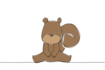 Obraz premium Single line drawing animal concept for a sitting baby squirrel with a curled bushy tail. Perfect for forest, autumn, nature, and educational themes, this squirrel is all about adorable charm.
