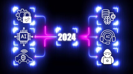 THE future of 2024 big data modern neon network privacy robot bank  business, digital, document finance abstract agreement ai, analysis global network for  2024 years  motion graphics video.