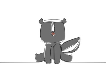 Fototapeta premium Continuous line drawing of a cute baby skunk sitting down for wildlife nature concept. This minimalist animal design represents forest zoo life and a friendly adorable icon style.