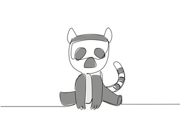 Fototapeta premium Single line drawing of a cute baby lemur sitting down for wildlife nature concept. This minimalist animal design represents jungle zoo life and a friendly adorable icon style.