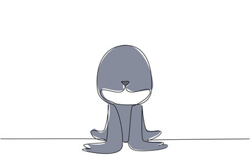 Single line drawing of a cute baby seal sitting up for ocean nature concept. This minimalist animal design represents sea zoo life and a friendly adorable icon symbol theme. © Simple Line