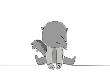 Fototapeta premium Continuous line drawing of a cute baby anteater sitting down for nature wildlife concept. This minimalist animal design represents forest zoo life and a friendly adorable icon style.