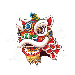Chinese Lion Dance Head Mask Vector Illustration Lunar New Year