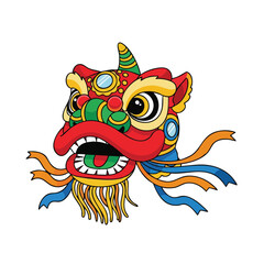 Chinese Lion Dance Head Icon Traditional Colorful Festival Mascot