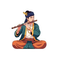 Traditional Musician Playing Flute Cultural Performance Art