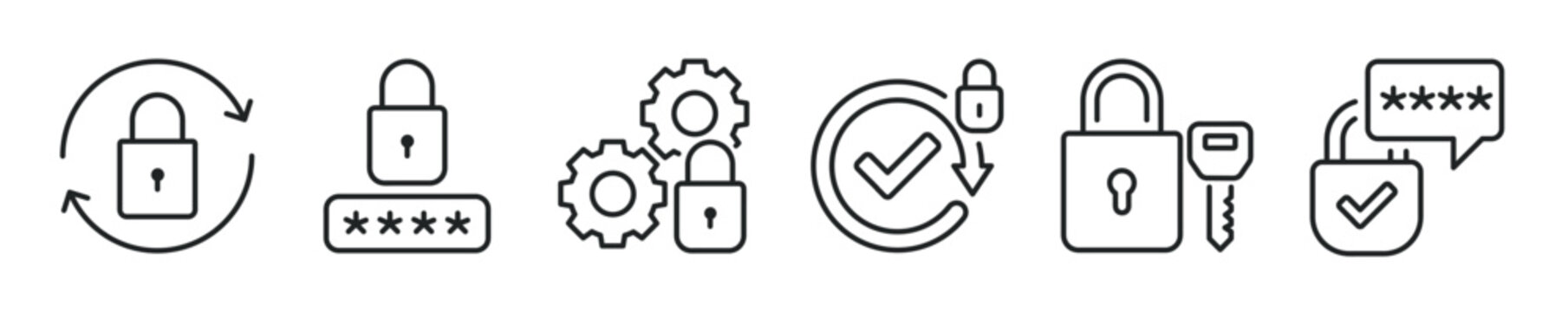 Lock Security System thin line icon set. Web minimal editable stroke icons