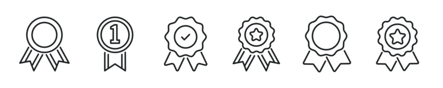 Quality Badge thin line icon set. Web minimal editable stroke icons