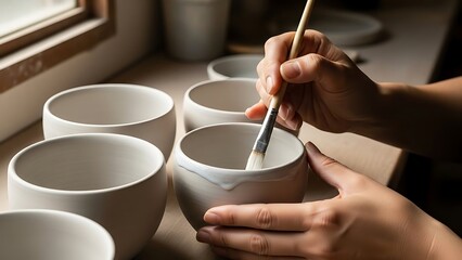 Delicate handcrafting of pottery bowls, a mindful artistic pursuit, hobby