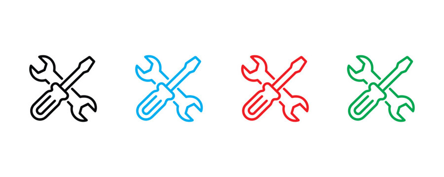 Wrench and spanner icon set vector on white background. tool, repair, maintenance symbol. vector illustration.
