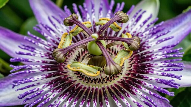 Intricate Purple Passionflower Bloom Unveiled in Macro Detail