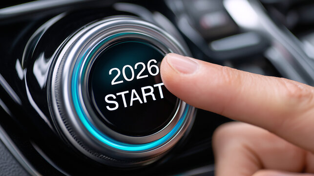 Finger Pressing 2026 Start Button Symbolizing New Beginnings and Fresh Start
