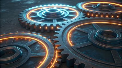 Mechanical Gears with Futuristic HUD Elements