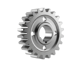 A metallic gear with 24 teeth, rotating on a png transparent