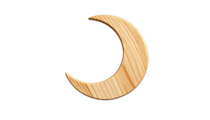 Crescent moon made of light wood against a black background. 3D rendering