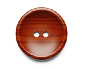 A wooden button with a smooth, polished surface.