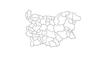 A simple black and white outline map of Bulgaria, showing the administrative divisions or provinces of the country.