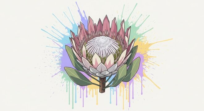 Vibrant protea flower illustration