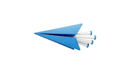 Blue Paper Airplane Flying on White Background