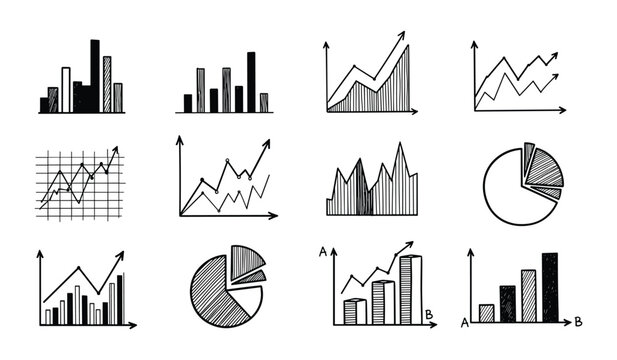 Hand Drawn Business Charts and Graphs Collection with Bar and Pie Diagrams finance