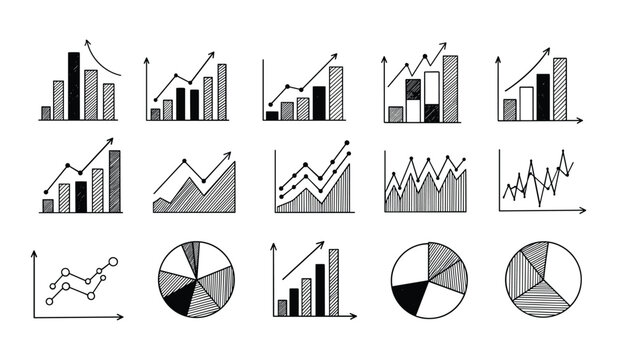 Hand Drawn Business Charts And Graphs Including Bar Charts Line Graphs And Pie Charts Keywords: charts, graphs, business, finance, data, statistics, analysis, growth, progress, bar chart, line