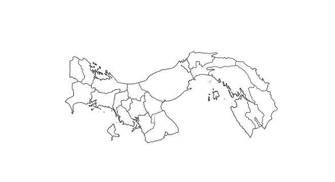 A simple black outline map of the country of Panama showing the borders of its internal provinces on a white background.