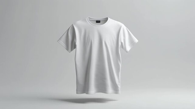 Blank white t-shirt floating in the air, clean and minimalist product mockup for design customization