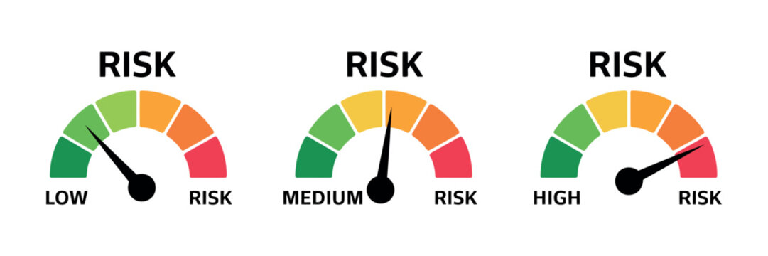 Risk meter icon gauge indicator low to high risk vector