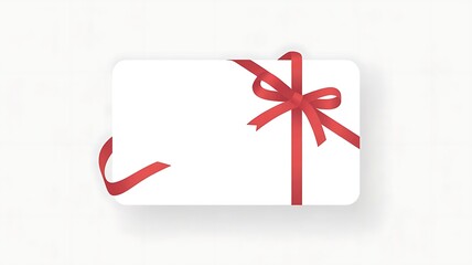 Blank white gift card with red ribbon and bow isolated on white background