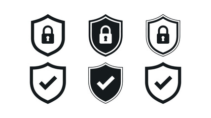 Security shield icons check mark padlock protection vector © HeLLo WorLd