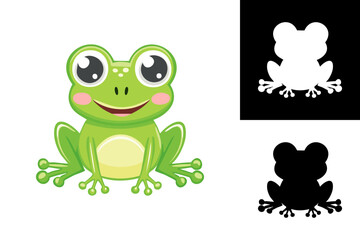 Fototapeta premium Cheerful Green Cartoon Frog Vector Illustration with a Friendly Smile, Ideal as a Playful Amphibian Character for Children's Content and Nature-Inspired Graphics