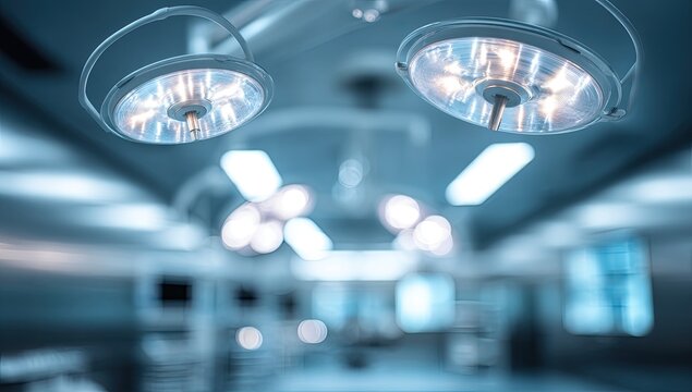 Bright surgical lights illuminate a sterile, modern operating room