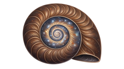 Artistic Nautilus Sea Shell with a Glowing Spiral Galaxy Center Concept