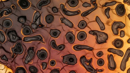 Abstract organic pattern with dark spots and warm color gradients.