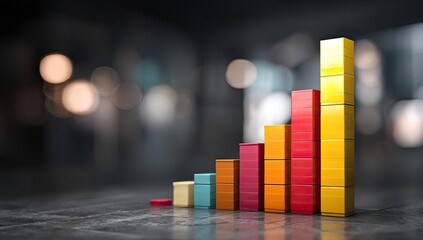 3D colorful bar graph increasing in height, representing growth and progress