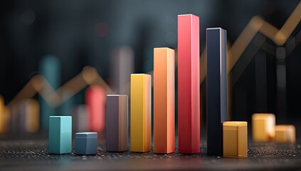 Colorful bar graph with rising lines, symbolizing growth and data