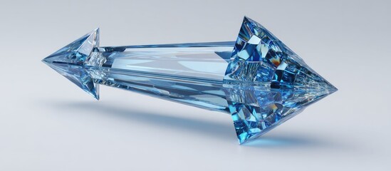 Two facing diamond arrowheads are joined by a faceted crystal shaft