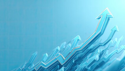Blue arrows pointing upward in a rising trend against a light blue background