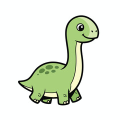 Fototapeta premium Cartoon dinosaur in green and cream, smiling, spotted back, black outline, on white background