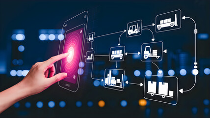 Obraz premium Innovative logistics management system visualized on a futuristic digital interface
