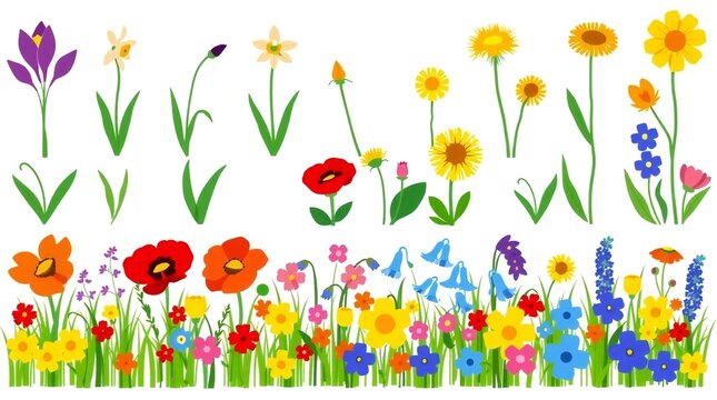 Vibrant spring meadow with a variety of colorful wildflowers and blooms - Powered by Adobe