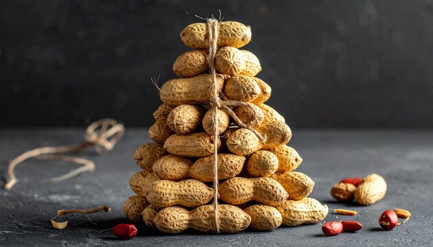 Peanut Christmas tree with natural festive decor on rustic surface