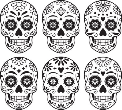 Day of the Dead Sugar Skulls Decorative Illustrations